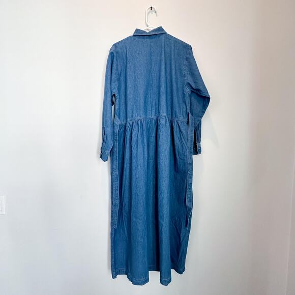Blue Diamond Dress Womens Large Blue Denim Button Front Belted Pockets Maxi - Picture 9 of 13